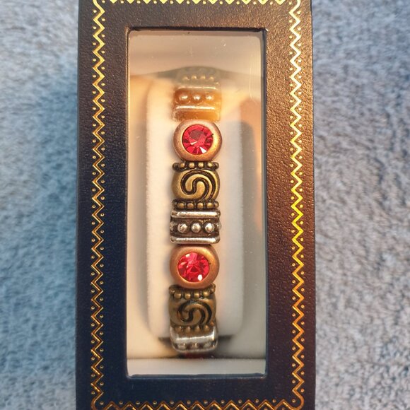 Rare Find Tibetan Red Crystal Forged Iron Beaded Bracelet - Picture 6 of 13